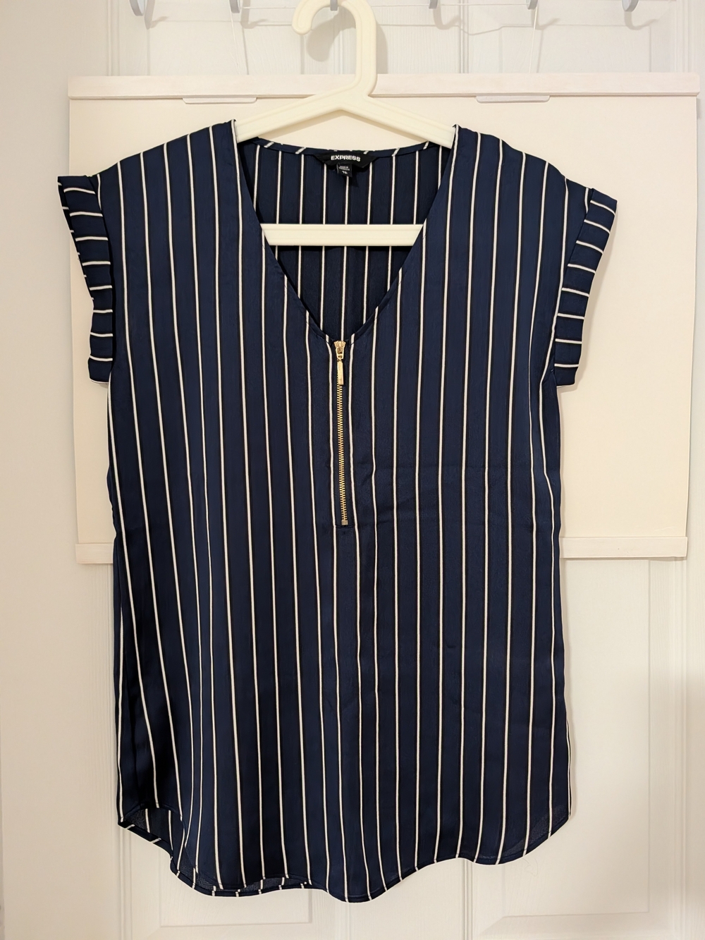 Express Navy Striped Zip-Front Women's Top